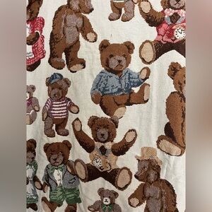 Vintage Teddy Bear Patterned Tapestry Throw - Brown Bears on Cream